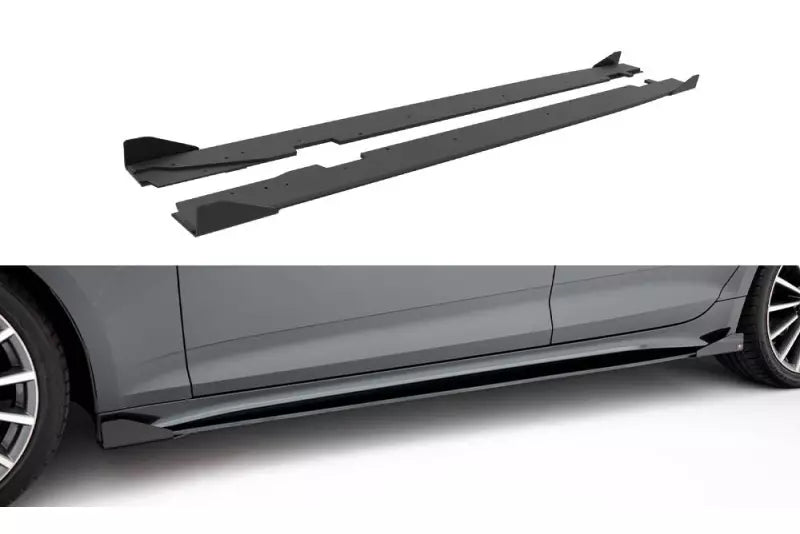 Maxton Design Street Pro Seitenschweller (Paar) für Audi A5 Sportback F5 Facelift rot mit Hochglanz schwarzen Flaps – Ansicht 2