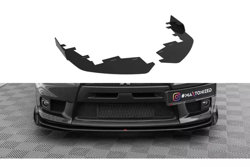 Maxton Design Street Pro Frontlippen Flaps für Mitsubishi Lancer EVO X Hochglanz schwarz – Ansicht 1