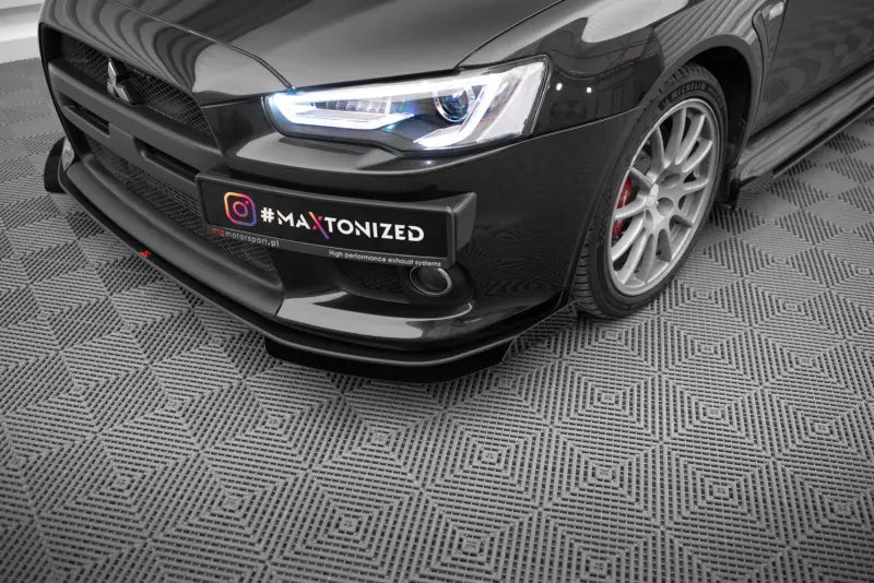 Maxton Design Street Pro Frontlippen Flaps für Mitsubishi Lancer EVO X Hochglanz schwarz – Ansicht 3