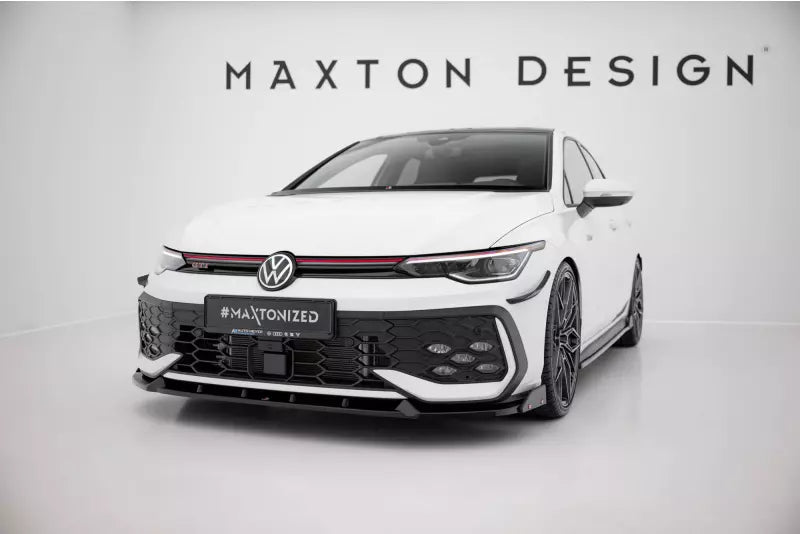 Maxton Design Frontlippe V.2 für VW Golf 8 Facelift GTI / GTE / R-Line Hochglanz schwarz mit Flaps – Ansicht 1