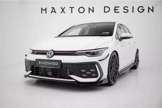 Maxton Design Frontlippe V.3 für VW Golf 8 Facelift GTI / GTE / R-Line Hochglanz schwarz mit schwarzen Flaps – Ansicht 1