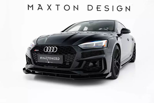 Maxton Design Street Pro Frontlippe mit Flaps für Audi RS5 Coupe / Sportback F5 matt schwarz mit Hochglanz Flaps – Ansicht 1
