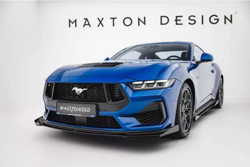Maxton Design Street Pro Frontlippe mit Flaps für Ford Mustang GT Mk7 matt schwarz mit Hochglanz Flaps – Ansicht 1