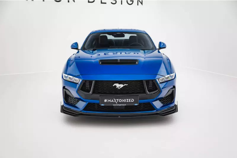 Maxton Design Street Pro Frontlippe mit Flaps für Ford Mustang GT Mk7 matt schwarz mit Hochglanz Flaps – Ansicht 2