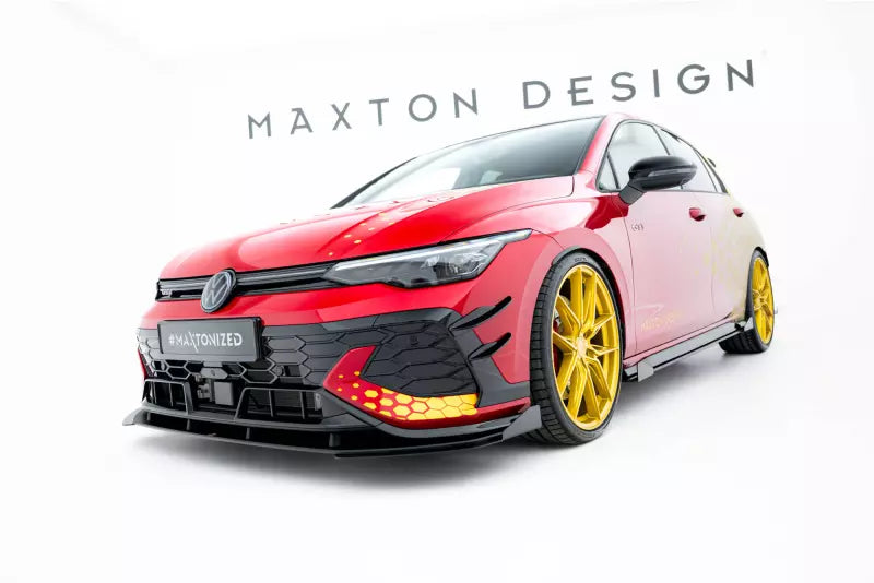 Maxton Design Street Pro Frontlippe mit Flaps für VW Golf 8 GTI Clubsport Facelift matt schwarz mit Hochglanz Flaps – Ansicht 1