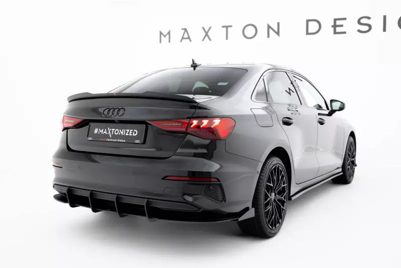 Maxton Design Street Pro Heckdiffusor für Audi A3 Limousine 8Y Schwarz matt mit Hochglanz Flaps – Ansicht 1