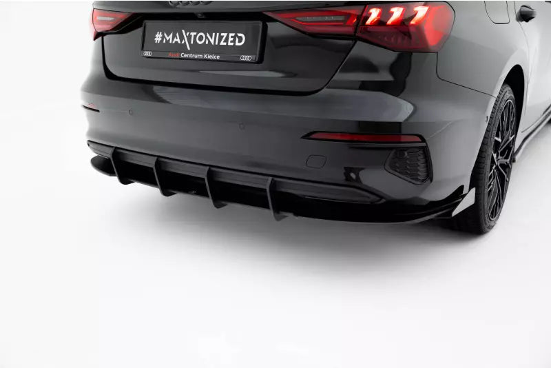 Maxton Design Street Pro Heckdiffusor für Audi A3 Limousine 8Y Schwarz matt mit Hochglanz Flaps – Ansicht 4