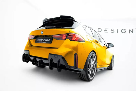 Maxton Design Street Pro Heckdiffusor für BMW 1er M-Paket F70 Schwarz matt mit Hochglanz Flaps – Ansicht 1