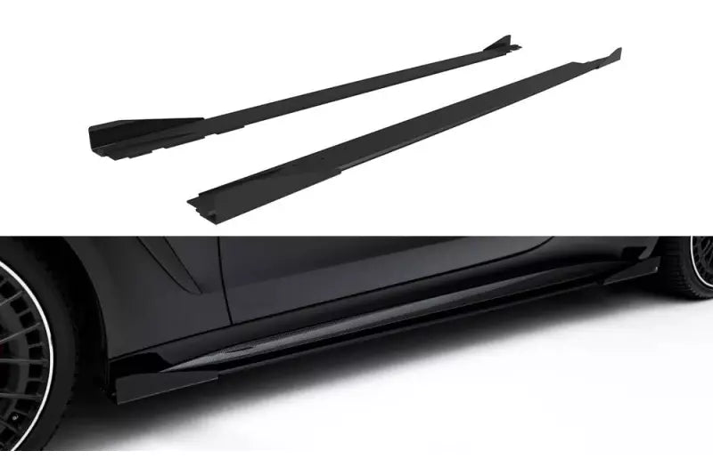 Maxton Design Street Pro Seitenschweller (Paar) mit Flaps für Mercedes CLE 53 C236 Schwarz mit Hochglanz Flaps – Ansicht 2