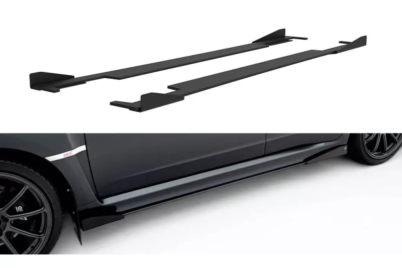 Maxton Design Street Pro Seitenschweller (Paar) mit Flaps für Subaru Impreza WRX STI Mk3 Facelift Schwarz mit Hochglanz Flaps – Ansicht 2
