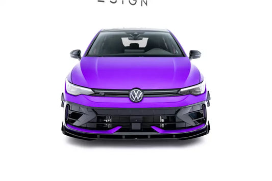 Maxton Design Street Pro Frontlippe mit Flaps für VW Golf 8 R Facelift Schwarz mit Hochglanz Flaps – Ansicht 1