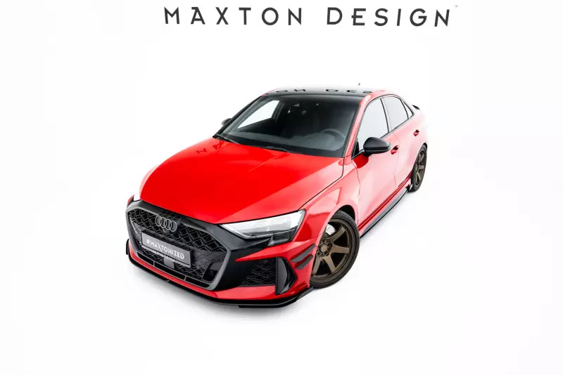 Maxton Design Street Pro Frontlippe mit Flaps für Audi RS3 Limousine 8Y Facelift Schwarz mit Hochglanz Flaps – Ansicht 2