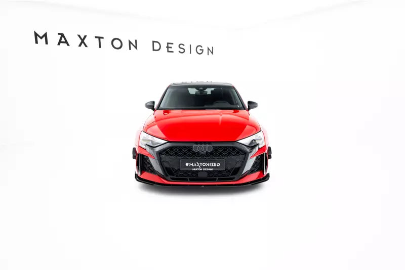 Maxton Design Street Pro Frontlippe mit Flaps für Audi RS3 Limousine 8Y Facelift Schwarz mit Hochglanz Flaps – Ansicht 3