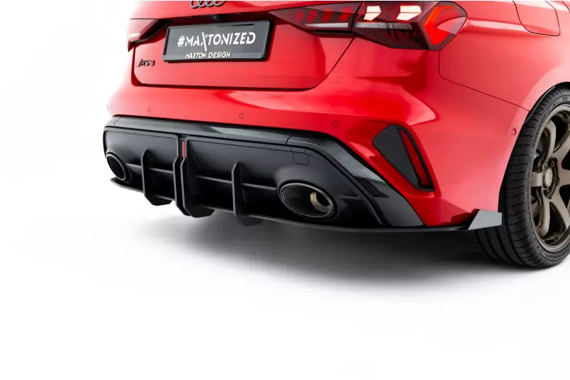 Maxton Design Street Pro Heckdiffusor mit Flaps für Audi RS3 Limousine 8Y Facelift Schwarz mit Hochglanz Flaps – Ansicht 2