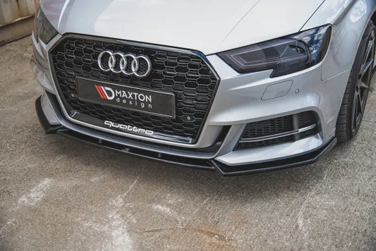 B-Ware Maxton Design Frontlippe V.3 für Audi S3 / A3 S-Line 8V Facelift (Limousine und Cabrio) Hochglanz schwarz – Ansicht 1